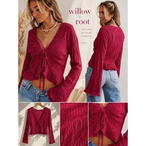 Willow + Root Textured Tie Front Cardigan Pink Coquette Fairycore Balletcore L
